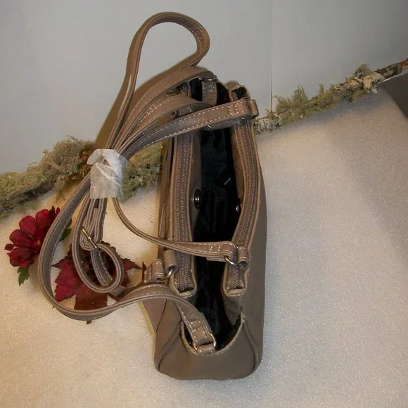 KOLTOV "Sarah" Taupe Faux Leather Satchel NWT 9.5"L x 7"H x 3"D Crossbody Strap - Picture 8 of 14